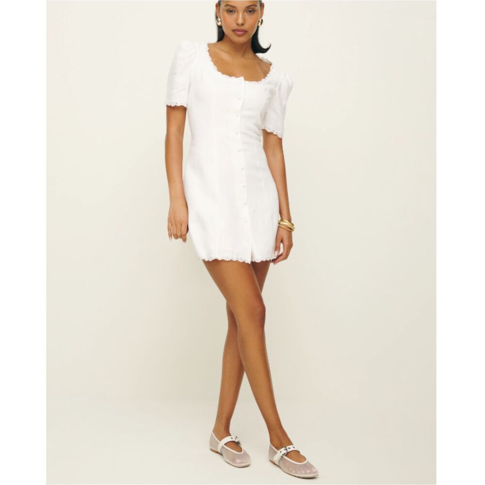 Reformation Women's 1315450WHT Size 12 White Anabella Linen Dress